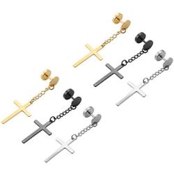 Szory Stainless Steel Dangle Cross Earrings for Men Women Black Silver Gold
