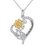 Sterling Silver You Are My Sunshine Sunflower CZ Heart Pendant Necklace 18'' for Girls Women