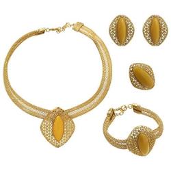 African Gold Color Bridal Wedding Jewelry Sets for Women Dubai Necklace Bracelet Earrings Ring Jewellery Set