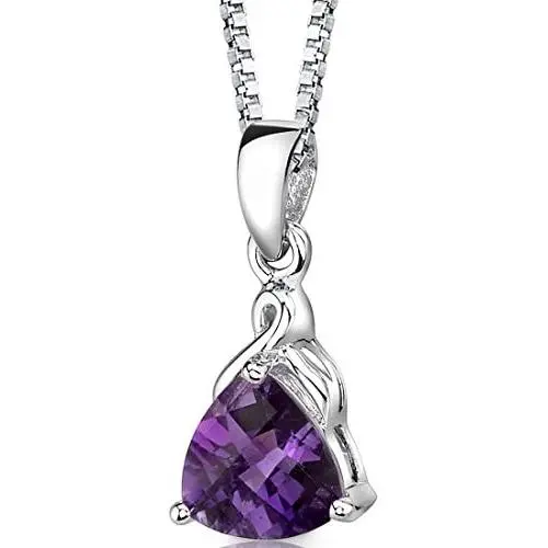 Amethyst Pendant Necklace Sterling Silver Trillion Cut 1.50 Carats Amethyst Pendant Necklace Sterling Silver Trillion Cut 1.50 Carats