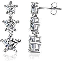 Women Stud Earring 925 Sterling Silver Drop Stud with 18k White Gold Plated 5A Cubic Zirconia Dangle Earring for Women Girls