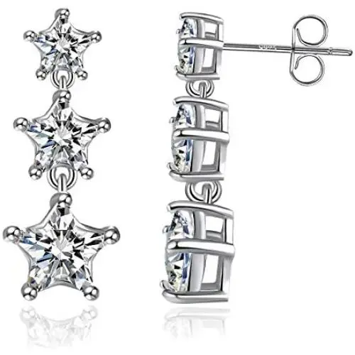 Women Stud Earring 925 Sterling Silver Drop Stud with 18k White Gold Plated 5A Cubic Zirconia Dangle Earring for Women Girls Women Stud Earring 925 Sterling Silver Drop Stud with 18k White Gold Plated 5A Cubic Zirconia Dangle Earring for Women Girls