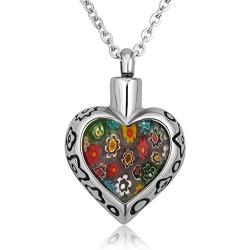 Q&Locket Heart Crystal Urn Necklaces for Ashes Stainless Steel Memorial Keepsake Cremation Jewelry