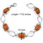 Peora Genuine Baltic Amber Bracelet for Women in Sterling Silver, Rich Cognac Color, Floating Oval Shape, 7 1/2 inches Length