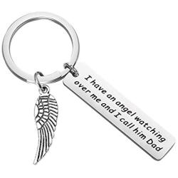 Gzrlyf Dad Memorial Keychain Sympathy Gifts for Loss of Father I Have an Angel Watching Over Me and I Call Him Dad