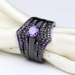 wedding ring set Two Rings His Hers Couples Matching Rings Womens 2pc Black Gold Filled Amethyst CZ Wedding Engagement Ring Bridal Sets Mens Titanium Wedding Band