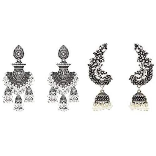 2 Pair Jhumka Earrings for Women Vintage Bells Tassel Dangle Ethnic Traditional Indian Egypt Drop Earrings Set