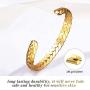 Lolalet Wide Open Cuff Bracelet, for Men Women, 18K Gold Plated Wheat Style Couples Love Bracelets, Weave Braided Twisted Open Cuff Bangle Jewelry –Gold