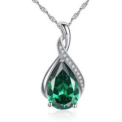MABELLA Classic Sterling Silver Pendant Necklace Pear Cut Simulated RUBY SAPPHIRE EMERALD Birthstone Jewelry Gifts for Women
