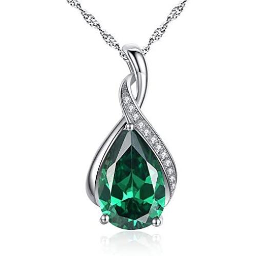 MABELLA Classic Sterling Silver Pendant Necklace Pear Cut Simulated RUBY SAPPHIRE EMERALD Birthstone Jewelry Gifts for Women
