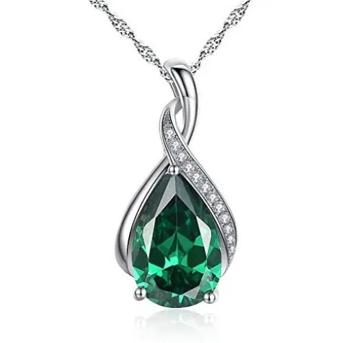 MABELLA Classic Sterling Silver Pendant Necklace Pear Cut Simulated RUBY SAPPHIRE EMERALD Birthstone Jewelry Gifts for Women MABELLA Classic Sterling Silver Pendant Necklace Pear Cut Simulated RUBY SAPPHIRE EMERALD Birthstone Jewelry Gifts for Women