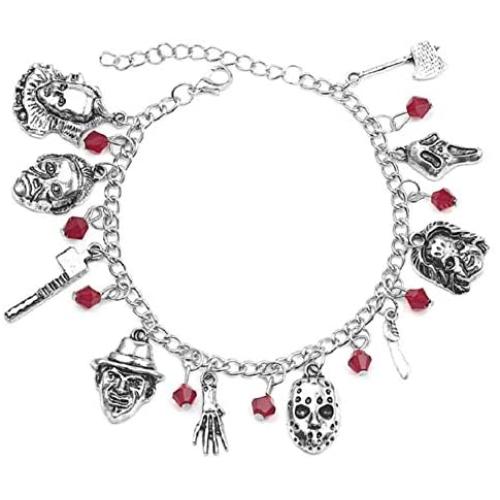 Jason Mask Charm Bracelet Horror Scary Movie Bracelet Ghost Halloween Jewelry Gift Silver