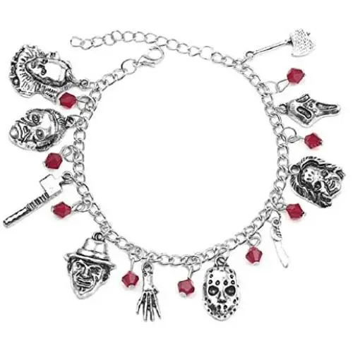 Jason Mask Charm Bracelet Horror Scary Movie Bracelet Ghost Halloween Jewelry Gift Silver Jason Mask Charm Bracelet Horror Scary Movie Bracelet Ghost Halloween Jewelry Gift Silver