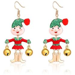 HSWE Christmas Dangle Earrings for Women Xmas Festival Jewelry for Cosplay Santa Claus Jingle Bell Earrings