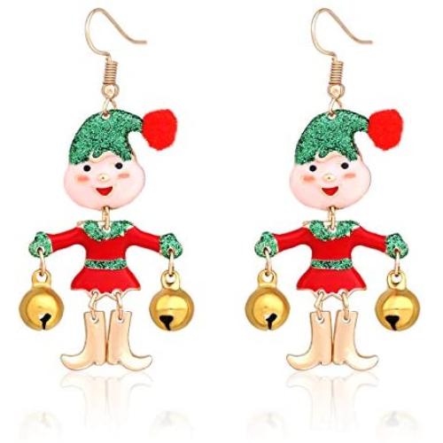 HSWE Christmas Dangle Earrings for Women Xmas Festival Jewelry for Cosplay Santa Claus Jingle Bell Earrings