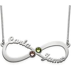 Couples Infinity Name Necklace in Silver with Swarovski Birthstones - Personalized with Any Name