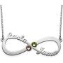 Couples Infinity Name Necklace in Silver with Swarovski Birthstones - Personalized with Any Name