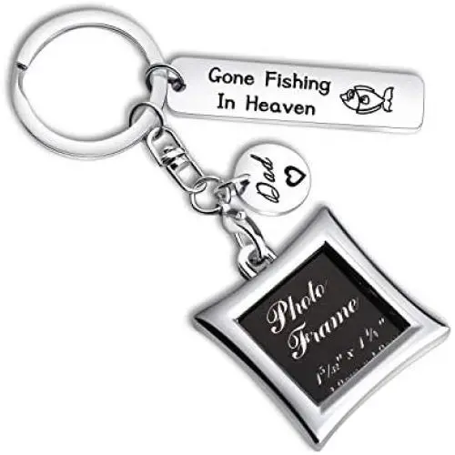 AKTAP Dad Memorial Keychain Gone Fishing In Heaven Photo Frame Keychain In Memory Of Dad Sympathy Gift Keepsake Jewelry AKTAP Dad Memorial Keychain Gone Fishing In Heaven Photo Frame Keychain In Memory Of Dad Sympathy Gift Keepsake Jewelry