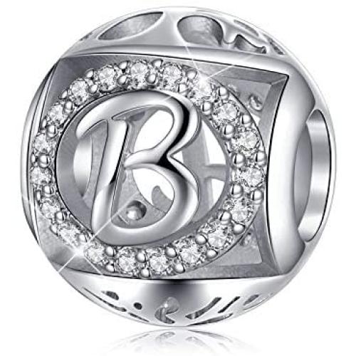 Initial Charm Bead for Jewelry Making, A-Z Alphabet Dangle Charm for Bracelet Necklace Cubic Zirconia Letter Charm Beads Personalized Gift