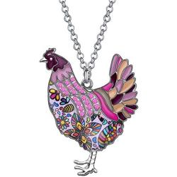 WEVENI Enamel Alloy Rhinestone Chicken Hen Necklace Pendant Chain Jewelry Novelty Gifts for Women Girls Ladies