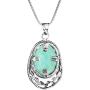 PZ Paz Creations 925 Sterling Silver Necklace For Women Girls | Roman Glass Oval-Shapped Leaf Design Pendant with 18'' Box Chain | Made In Israel