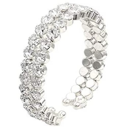 JSEA Womens Silver Tone 6mm Rhinestone Open Cuff Bracelet Bangles Gold Tone Wedding Party Jewelry