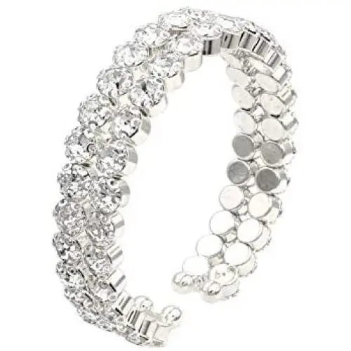 JSEA Womens Silver Tone 6mm Rhinestone Open Cuff Bracelet Bangles Gold Tone Wedding Party Jewelry