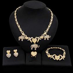 Yulaili Hugs and Kiss XO Jewelry Sets for Women Pendant Crystal Necklace Bracelet Stud Earrings Rings Anniversary Jewelery Gifts