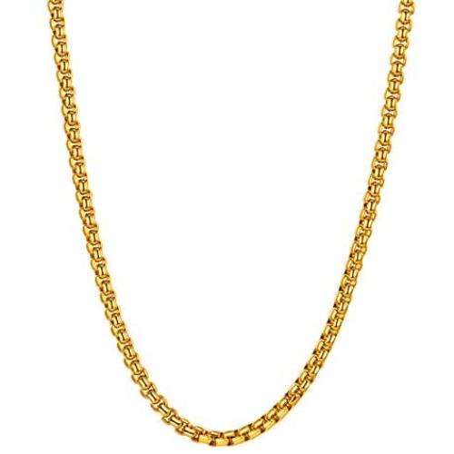 U7 2mm/3mm/6mm/7mm Box Chain Stainless Steel, 18K Gold Plated Flat/Square/Round Rolo Chain Necklace Bracelet Set, Length 18''-32''
