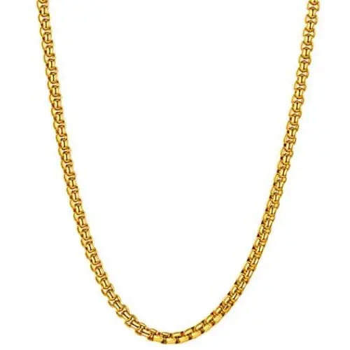 U7 2mm/3mm/6mm/7mm Box Chain Stainless Steel, 18K Gold Plated Flat/Square/Round Rolo Chain Necklace Bracelet Set, Length 18''-32''