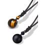 Jstyle 8mm Tiger Eye Beads Distance Friendship Bracelet for Women Men Natural Onyx Stone Beads Pendant Adjustable Healing Necklaces