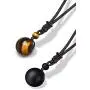 Jstyle 8mm Tiger Eye Beads Distance Friendship Bracelet for Women Men Natural Onyx Stone Beads Pendant Adjustable Healing Necklaces