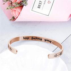 MJartoria Inspirational Bracelets for Women, Stainless Steel Cuff Bangle Engraved Funny Phrase Jewelry Graduation Birthday Encouragement Gifts for Friends