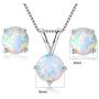 GEMSME 8MM Round Opal Pendant Necklace and 6MM Round Birthstone Stud Earrings Set (white-gold-plated-base)
