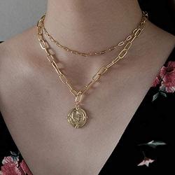 18k Gold Plated Medallion Necklace Coin Pendant Round Circle Disk Minimalist Jewelry for Women Teen Girls 18”