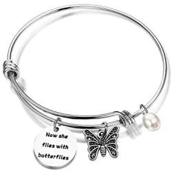 Zuo Bao Memorial Jewelry Sympathy Gift Now She Flies with Butterflies Butterfly Memorial Bracelet Loss Jewelry Gift for Her