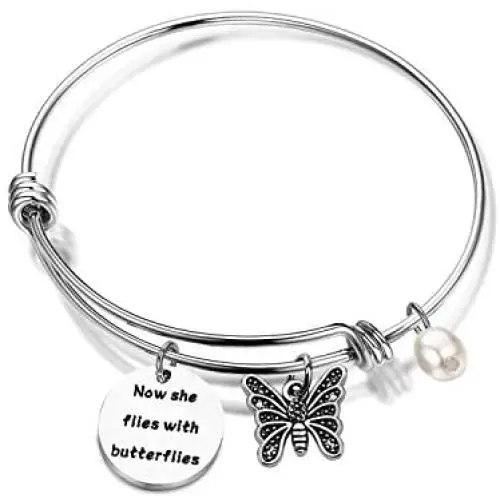 Zuo Bao Memorial Jewelry Sympathy Gift Now She Flies with Butterflies Butterfly Memorial Bracelet Loss Jewelry Gift for Her