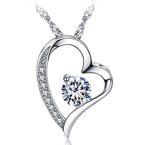 14k White Gold Plated Forever Lover Heart Pendant Necklace for Women