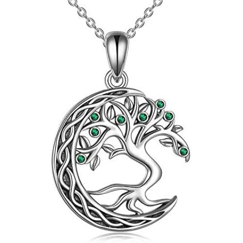 VENACOLY Tree of Life Necklace Moon Necklace Sterling Silver Family Tree Pendant Celtic Jewelry for Women Men