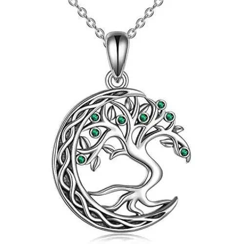 VENACOLY Tree of Life Necklace Moon Necklace Sterling Silver Family Tree Pendant Celtic Jewelry for Women Men