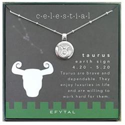 EFYTAL Best Friend Birthday Gifts, 925 Sterling Silver Bezel Edge Taurus Necklace, Zodiac Necklaces, Friendship Gift for Bridesmaids, Bridal Party Friend Group Jewelry