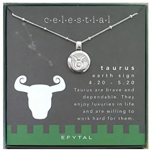 EFYTAL Best Friend Birthday Gifts, 925 Sterling Silver Bezel Edge Taurus Necklace, Zodiac Necklaces, Friendship Gift for Bridesmaids, Bridal Party Friend Group Jewelry EFYTAL Best Friend Birthday Gifts, 925 Sterling Silver Bezel Edge Taurus Necklace, Zodiac Necklaces, Friendship Gift for Bridesmaids, Bridal Party Friend Group Jewelry