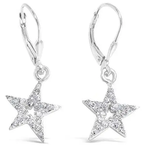 925 Solid Sterling Silver Dangling Cubic Zirconia Little Star Earrings - CZ Dangle Small Jewelry 925 Solid Sterling Silver Dangling Cubic Zirconia Little Star Earrings - CZ Dangle Small Jewelry