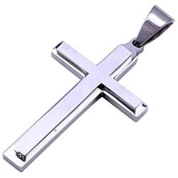 Double Rainbow Jewelry C08S-P32S Men Stainless Steel Silver Cross Pendant Cuban Necklace Chain Link