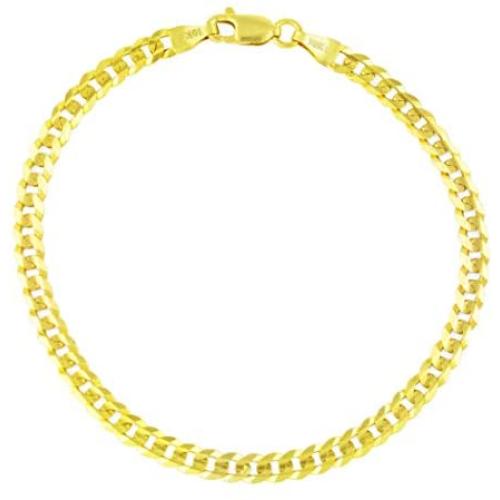 Nuragold 10k Yellow Gold 4mm Solid Cuban Curb Link Chain Bracelet or Anklet, Womens Mens Lobster Lock 7'' 7.5'' 8'' 8.5'' 9''