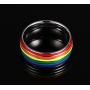 MINO Fashion Titanium Steel Silver Gold Rings Soft Enamel Rainbow Color Wedding Band for Lesbian& Gay