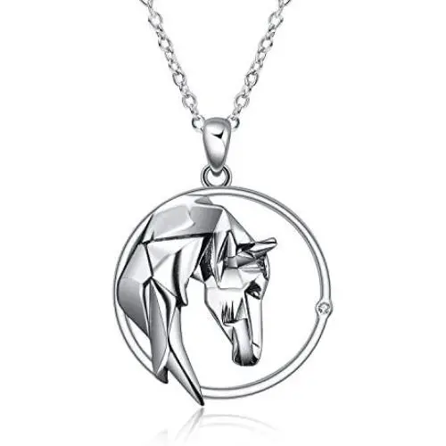 ONEFINITY Horse Necklace Sterling Silver Origami Horse Pendant Necklace Valentines Day Gifts for Women Wife Girlfriend