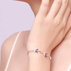S925 Sterling Silver Purple Butterfly Bracelets for Women,Cute and Charm Wrist Bracelets Jewelry Gift for Women Teen Girls