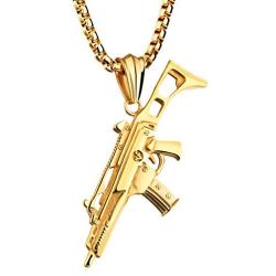 Heavstjer Punk Stainless Steel Submachine Gun Pendant Necklace,22inches Link Chain