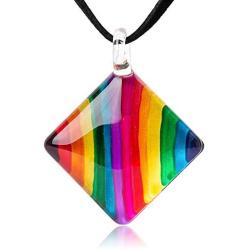 SUVANI Hand Blown Glass Multi-Colored Rainbow Striped Pendant Necklace or Dangle Earrings